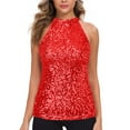 thumbnail image 1 of Essentials Womens Tank Tops Camisole Sequin Halter Solid Sparkly Party Summer Y2K Going Out Basic Cami Shirt, 1 of 5