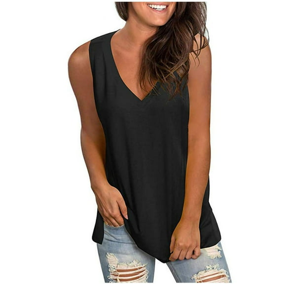 Essentials Womens Tank Tops Camisole Solid V Neck Vest Tunic Blouse Casual Cami Sleeveless