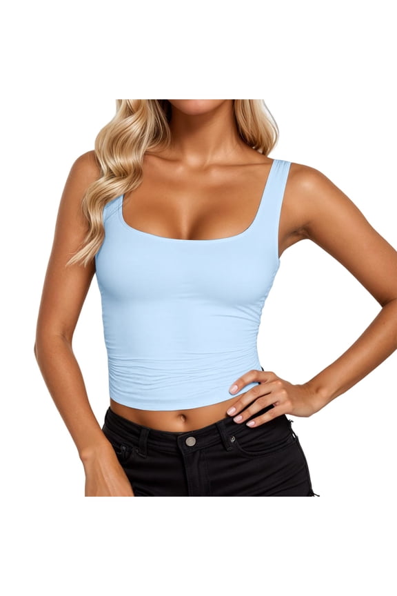 Essentials Womens Tank Tops Camisole Strappy Square Neck Double Layer Fitness Crop Trendy Sleeveless Summer Tops Clothes Outfits 2025
