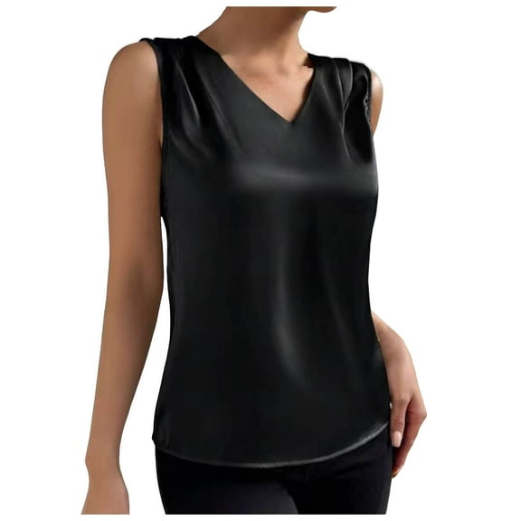 Essentials Womens Tank Tops Camisole V Neck Soild Color Satin Vest Shirt Fashionable Y2K Cami Undershirts