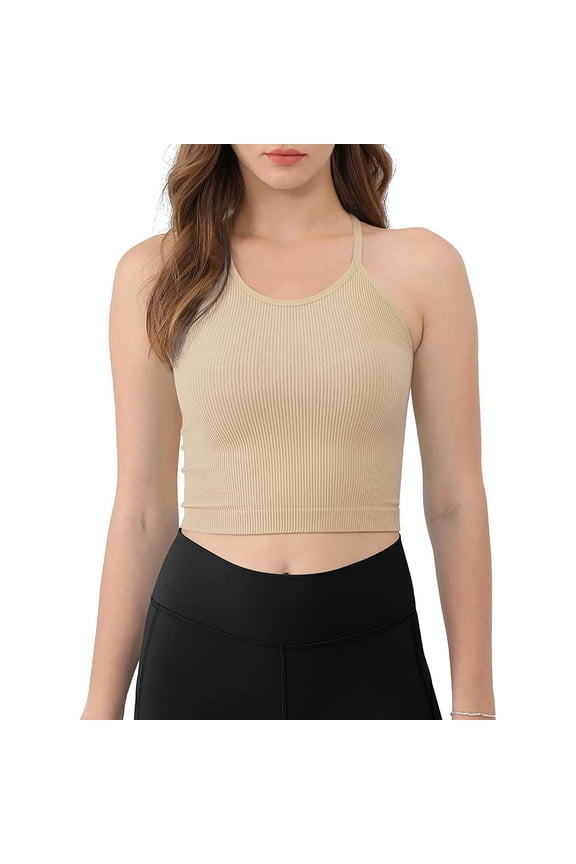 Essentials Womens Tank Tops Camisole Wear Vest U Neck Solid Push Up Strap Back Sports Bra Crop Crop Summer Sleeveless Casual Shirts