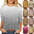 thumbnail image 1 of Essentials Womens Tees Tops Basic Shirts 3/4 Sleeve Gradient Casual Print Trendy Outfits Black, 1 of 5