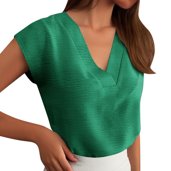 Essentials Womens Tees Tops Basic Shirts Cap Sleeve Textured Dressy V Neck 2025 Summer Business Work Blouses Dressy Casual Clothes