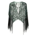 thumbnail image 1 of Essentials Womens Tees Tops Basic Shirts Flapper Sequin Fringe Shawl 1920s Beaded Cape Party Shrug Wrap Plus Size Outfits Green, 1 of 2