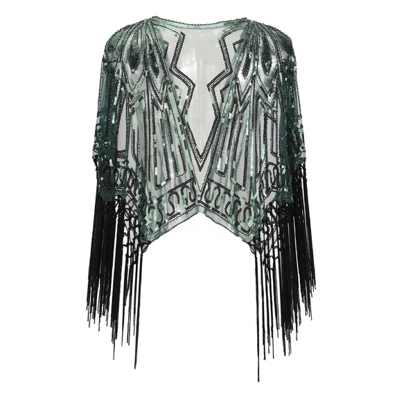 Essentials Womens Tees Tops Basic Shirts Flapper Sequin Fringe Shawl 1920s Beaded Cape Party Shrug Wrap Plus Size Outfits Green