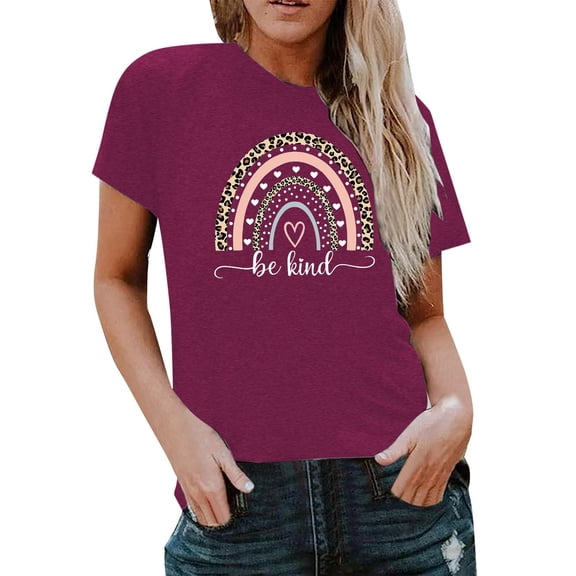 Essentials Womens Tees Tops Basic Shirts Heart Rainbow Graphic Short Sleeve Summer Dressy Casual Clothes