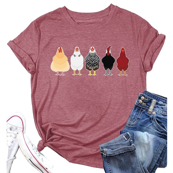 Essentials Womens Tees Tops Basic Shirts Letter Print Short Sleeves Funny Chicken Graphic Fall Winter Clothes