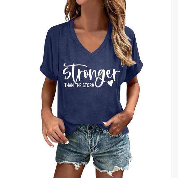 Essentials Womens Tees Tops Basic Shirts Letter Printed Summer Short Sleeve V Neck Soft Ladies Basic Slim Undershirts