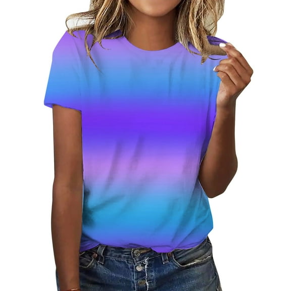 Essentials Womens Tees Tops Basic Shirts Print Crew Neck Summer Gradient Short Sleeve Gift Clothes
