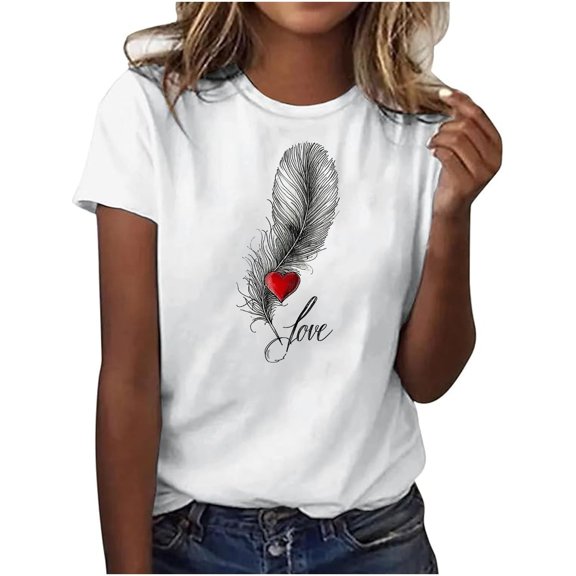 Essentials Womens Tees Tops Basic Shirts Printed Elegant Summer Loose Shoulder Round Neck Short Sleeve Y2k Clothes