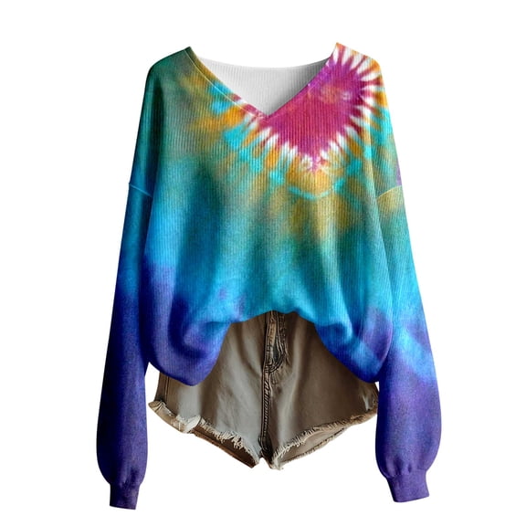 Essentials Womens Tees Tops Basic Shirts Retro Flroal Print Loose Long Sleeve V Neck Layer Clothes