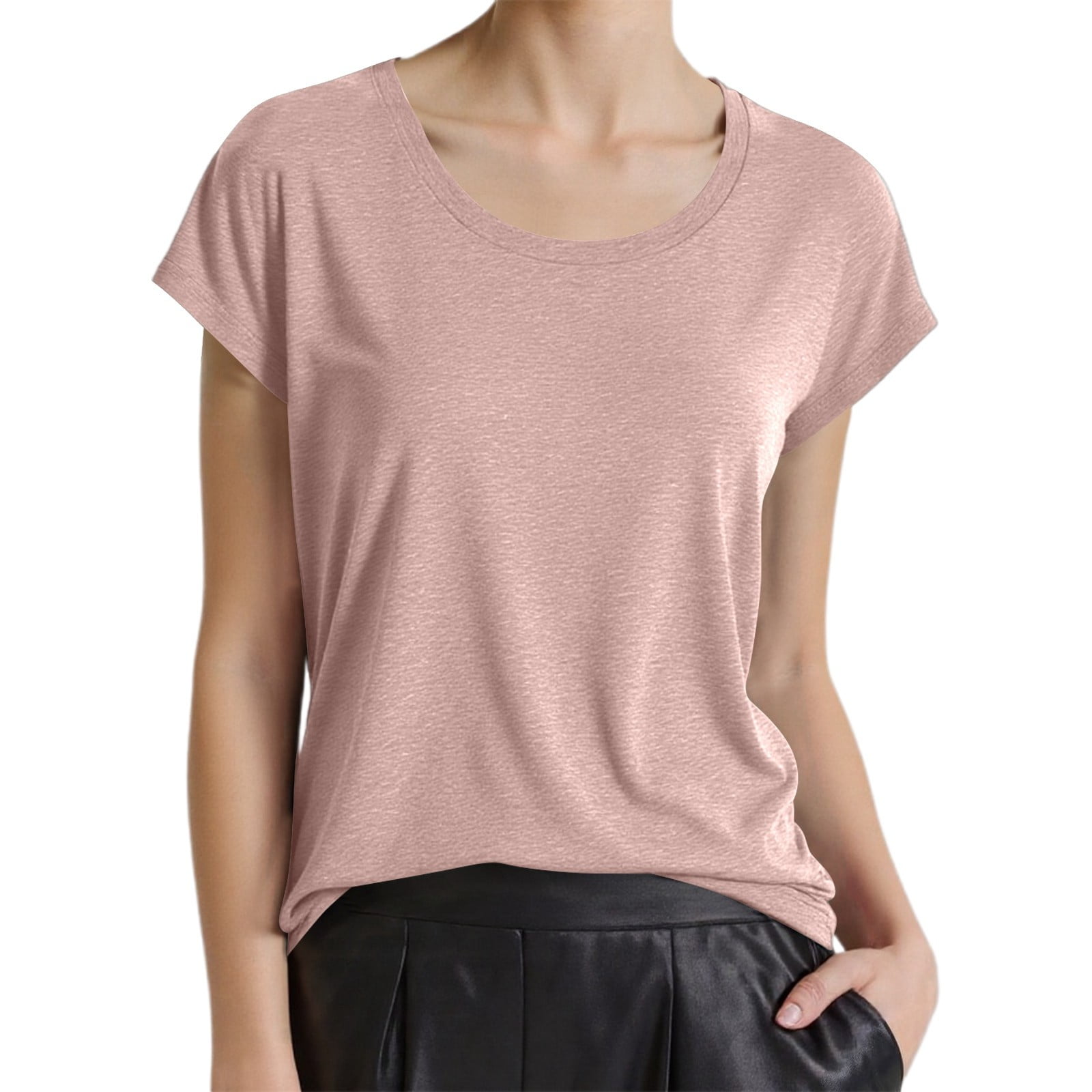 Essentials Womens Tees Tops Basic Shirts Round Neck Batwing Sleeve ...