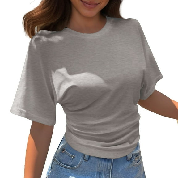 Essentials Womens Tees Tops Basic Shirts Round Neck Fit Versatile Spring Summer Fall Fashion Y2K Clothes 2025