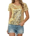 thumbnail image 1 of Essentials Womens Tees Tops Basic Shirts Sequin Short Sleeve Round Neck Disco Party Summer Blouse Night Out 2025 Fall Outfits, 1 of 3