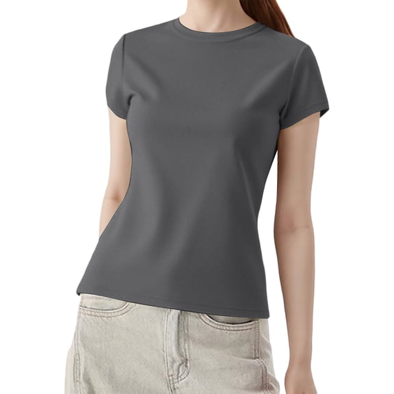 Essentials Womens Tees Tops Basic Shirts Short Sleeve Slim Fit Summer Solid Color Fall Winter Clothes