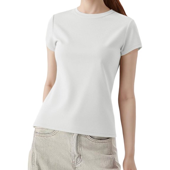 Essentials Womens Tees Tops Basic Shirts Short Sleeve Slim Fit Summer Solid Color Lightweight Outfits Clothes 2025