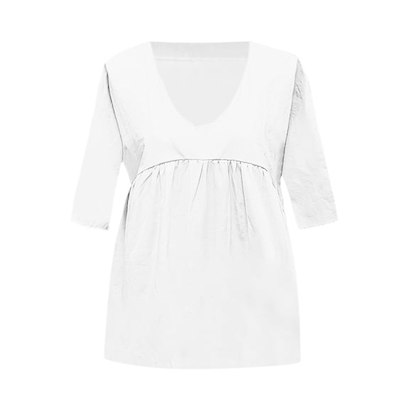 Essentials Womens Tees Tops Basic Shirts Solid Deep V Neck Pleated Loose Long Sleeved Fall Winter Clothes