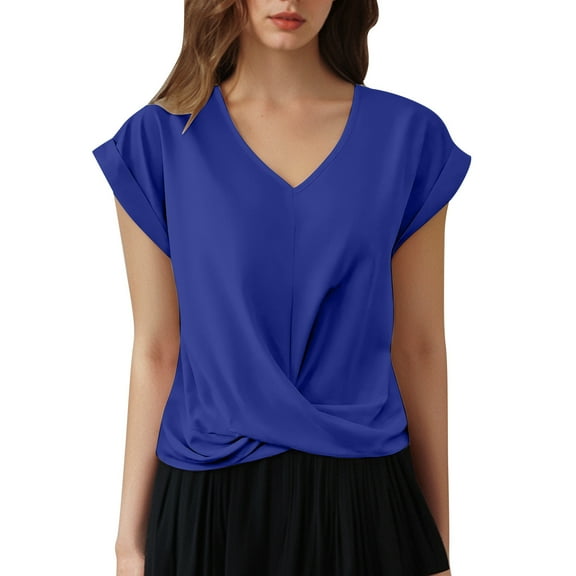 Essentials Womens Tees Tops Basic Shirts Solid Elegant Short Sleeve V Neck Ruched Slim Business Work Fall Winter Clothes