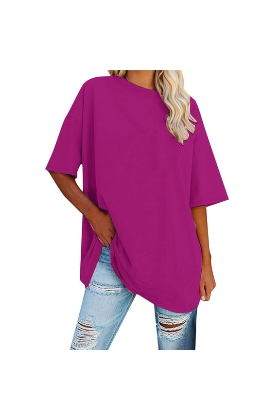 Essentials Womens Tees Tops Basic Shirts Solid Oversize Casual Short Sleeve Crew Neck Dressy Clothes Brick Red L