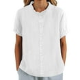thumbnail image 1 of Essentials Womens Tees Tops Basic Shirts Solid Round Neck St Up Collar Button Short Sleeve Dressy Casual Clothes, 1 of 5