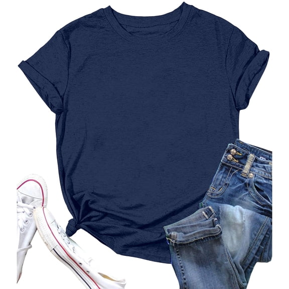 Essentials Womens Tees Tops Basic Shirts Summer Solid Short Sleeve Round Neck Fall Fashion Y2K Clothes 2025