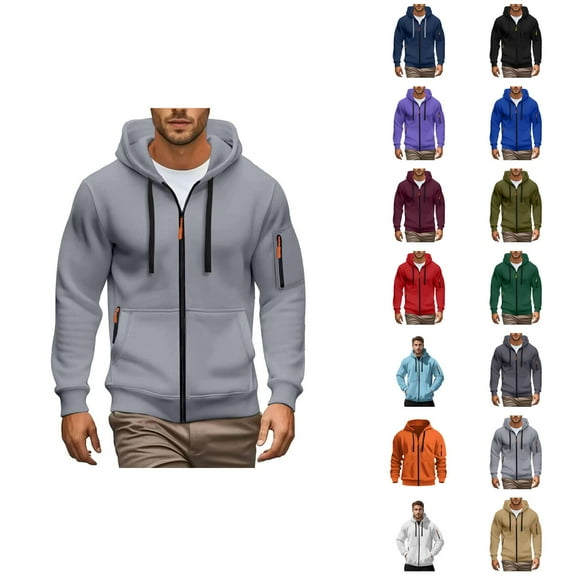 Essentials Zip Up Hoodies for Men 2025 Fall Winter Long Sleeve Plain Hooded Sweatshirt with Pockets Jacket Hoody