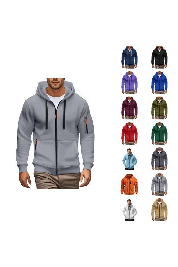 Essentials Zip Up Hoodies for Men 2025 Fall Winter Long Sleeve Plain Hooded Sweatshirt with Pockets Jacket Hoody