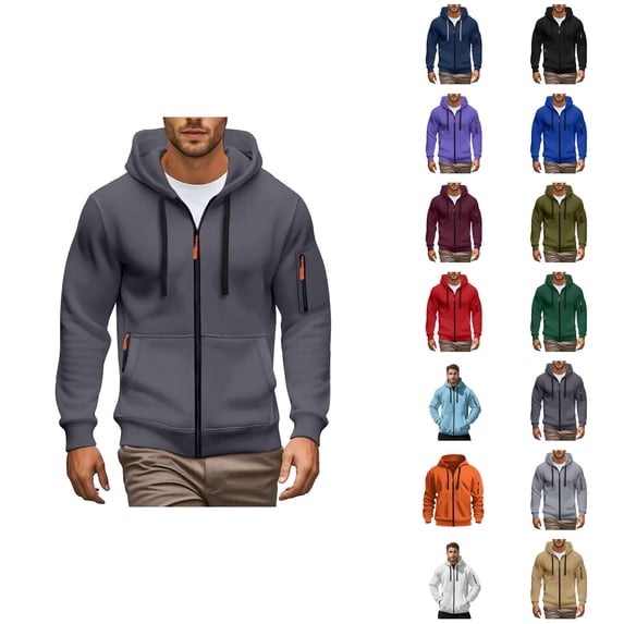 Essentials Zip Up Hoodies for Men 2025 Fall Winter Long Sleeve Plain Hooded Sweatshirt with Pockets Jacket Hoody