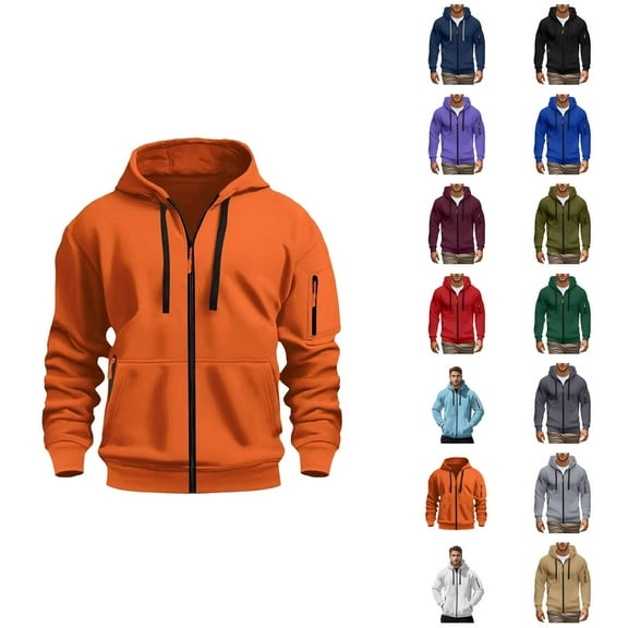 Essentials Zip Up Hoodies for Men 2025 Fall Winter Long Sleeve Plain Hooded Sweatshirt with Pockets Jacket Hoody