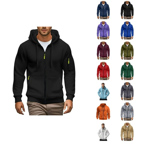 Essentials Zip Up Hoodies for Men 2025 Fall Winter Long Sleeve Plain Hooded Sweatshirt with Pockets Jacket Hoody