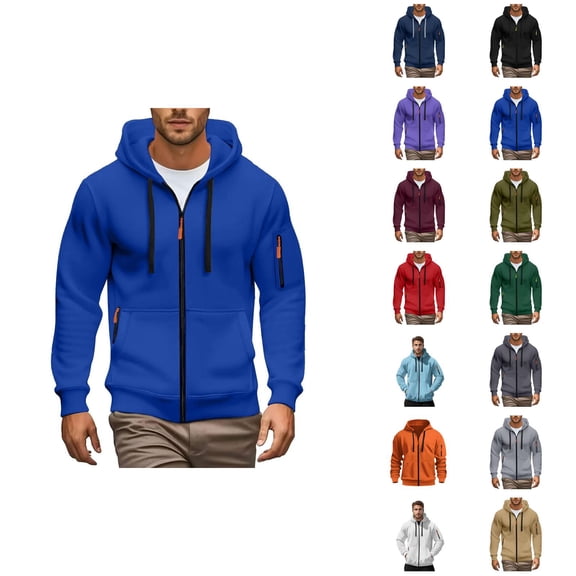 Essentials Zip Up Hoodies for Men 2025 Fall Winter Long Sleeve Plain Hooded Sweatshirt with Pockets Jacket Hoody