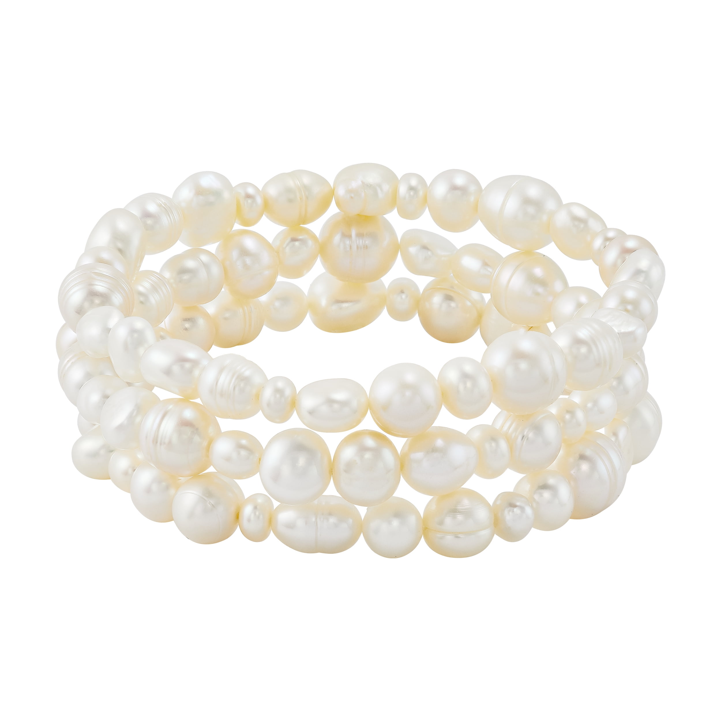 Essentials by Honora Womens Baroque Freshwater White Pearl Stretch Bracelets Set, Women's, Gold