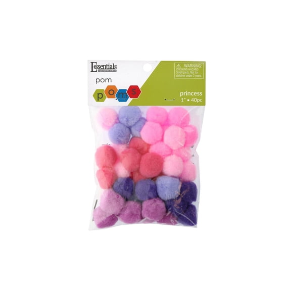 Essentials by Leisure Arts Princess Assorted Pom Poms 1 Inch 40 Count