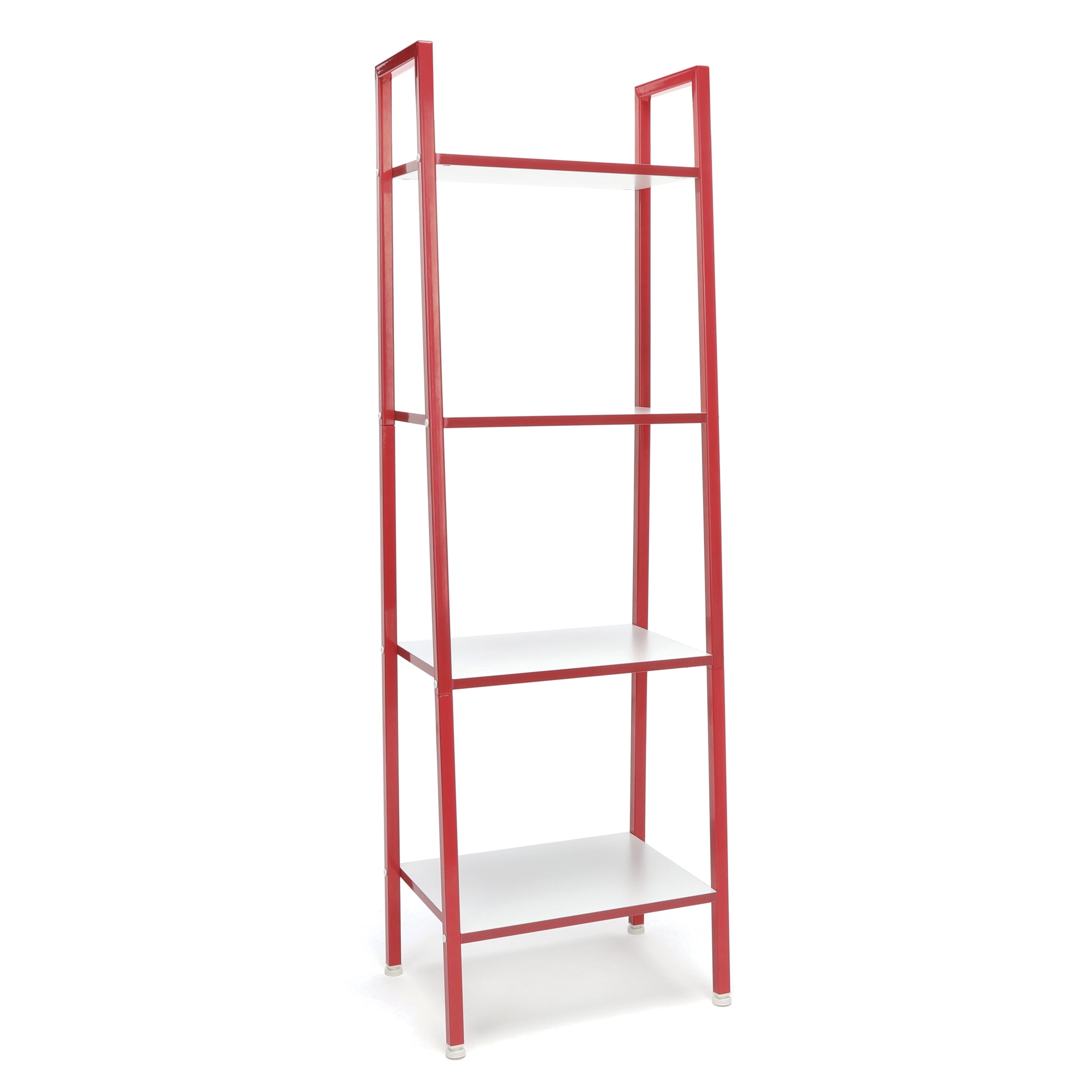 OFM ESS-1045 4-Shelf Free Standing Ladder Bookshelf with Red Frame