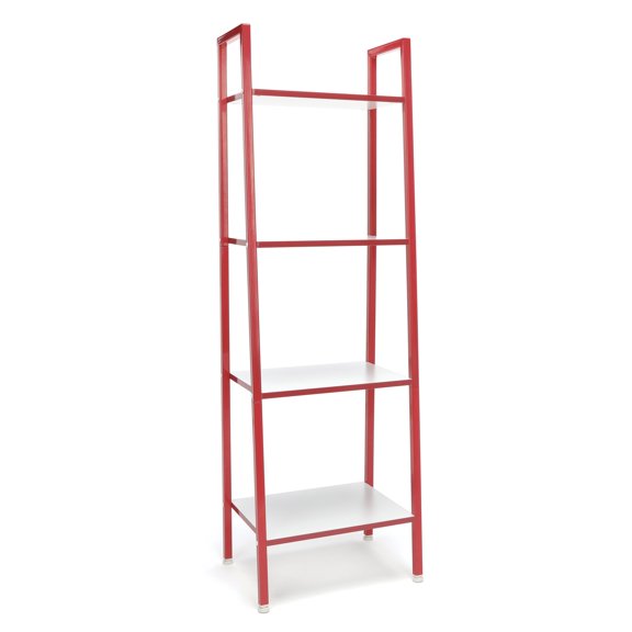 OFM ESS-1045 4-Shelf Free Standing Ladder Bookshelf with Red Frame