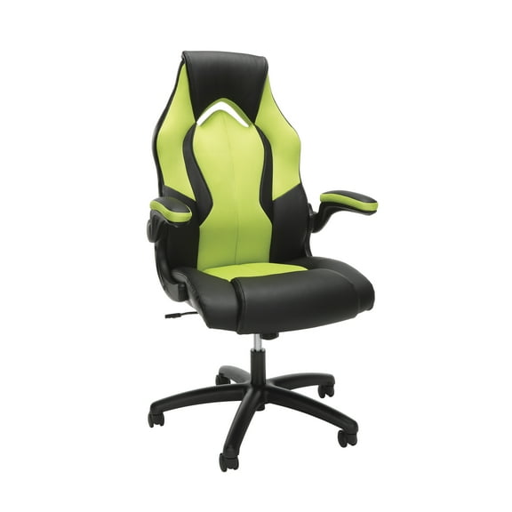 OFM Essentials Collection High-Back Racing Style Bonded Leather Gaming Chair, in Green (ESS-3086-GRN)