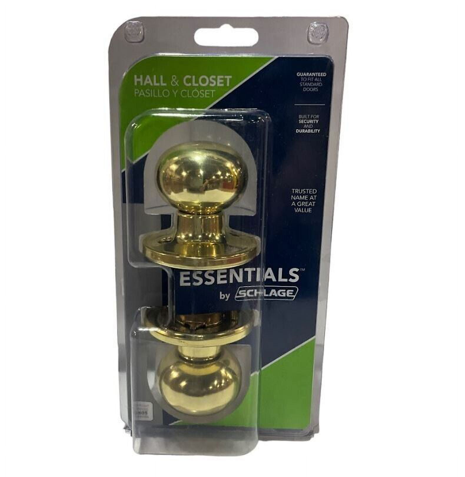 Essentials by Schlage Hall & Closet Door Knob Bright Brass Finish