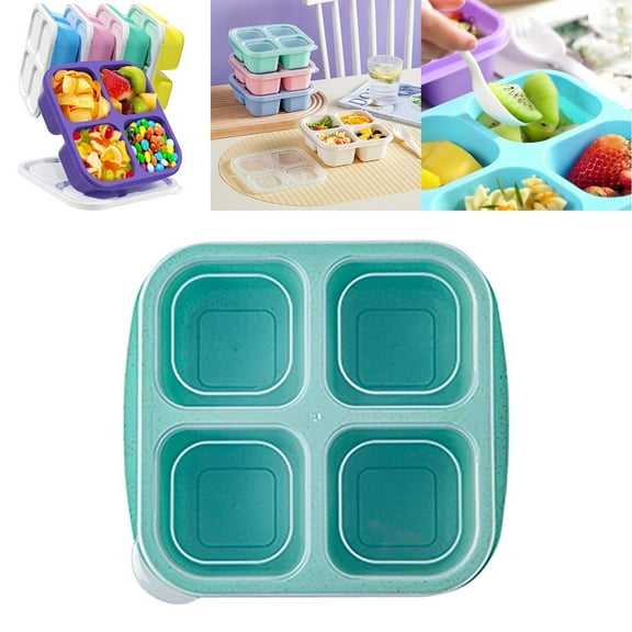 Essentials kitchen storage organizer Compartment Snack Box Wheat Material Box Easy Open Lid Fruit Divider And Cute Portable Snack Box Set Perfect For Snacks And Meals