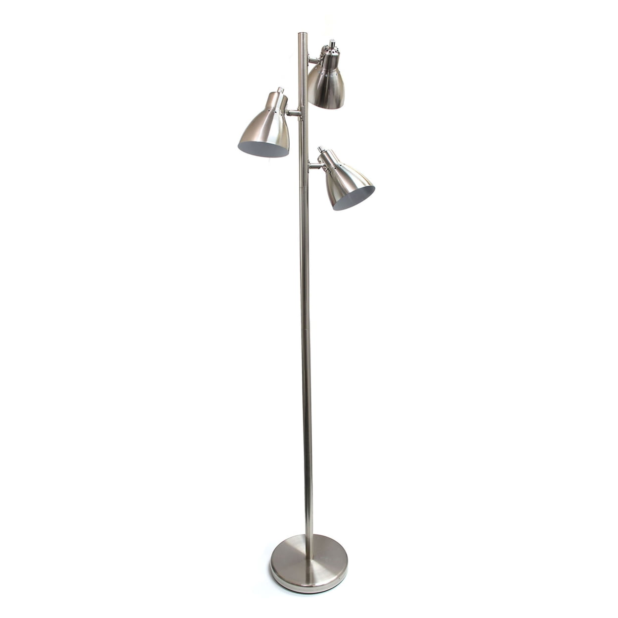 64" Brushed Nickel Adjustable 3-Light Floor Lamp with Conical Shades