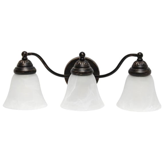 Essentix Traditional Three Light Curved Metal & Alabaster White Glass Shade Vanity Uplight Downlight Wall Mounted Fixture, Oil Rubbed Bronze