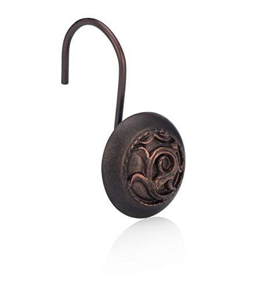 Bronze 12-Piece Rust-Free Shower Curtain Hook Set with Resin Button