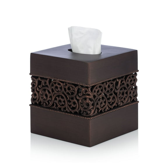 Essentra Home Bronze Finish Square Tissue Box Cover for Bathroom Vanity Counter Tops Also Great for Bedrooms and Living Rooms