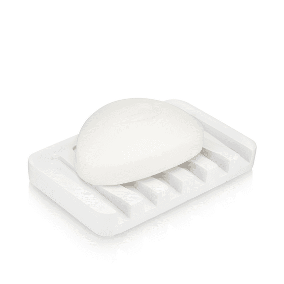 Essentra Home Matte White Self-Draining Rectangular Soap Dish