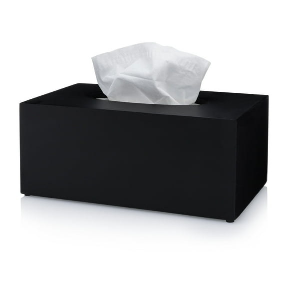 Essentra Home Rectangular Tissue Box Cover – Heavy Facial Tissue Box Cover with Modern Matte Black Finish – Matte Black Collection