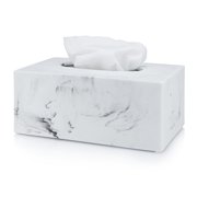 Essentra Home Rectangular Tissue Box Cover, White Marble Heavy Facial Tissue Holder – Blanc Collection