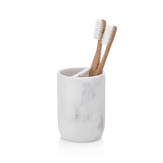 Essentra Home White Marble Toothbrush Holder, Small Toothbrush & Toothpaste Organizer- Blanc Collection