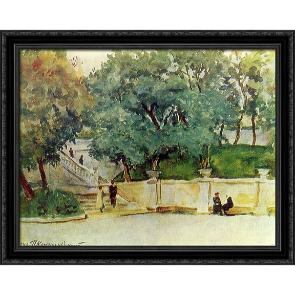 Essentuki. Stairs. 36x28 Large Black Ornate Wood Framed Canvas Art by Pyotr Konchalovsky