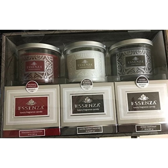 Essenza Luxury Fragrance Candles 3-PC Gift Set (Blackberry Cardamom, Vanilla, Amber Teakwood)