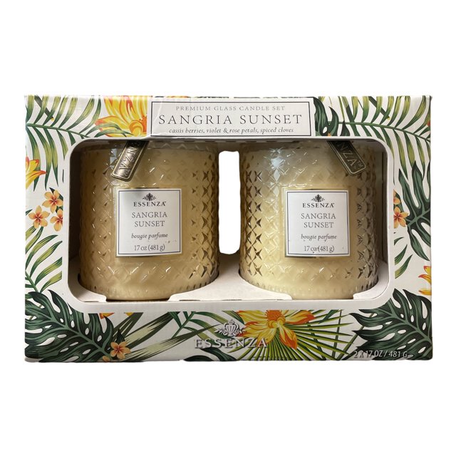 Essenza Premium Glass Scented Candle Set, Sangria Sunset (17oz, 2 Pack