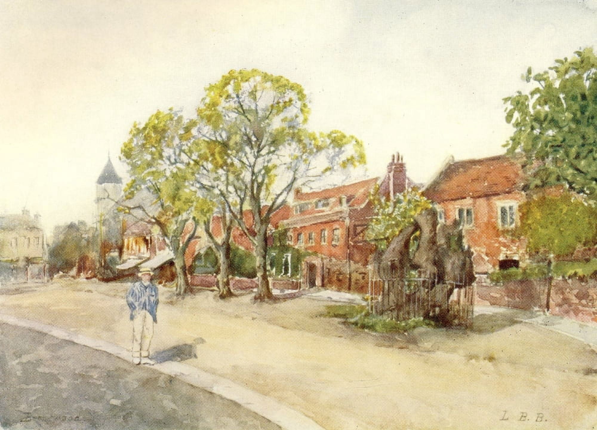 Essex 1909 Brentwood School & Martyrs Tree Canvas Art - Louis Burleigh Bruhl (18 x 24)